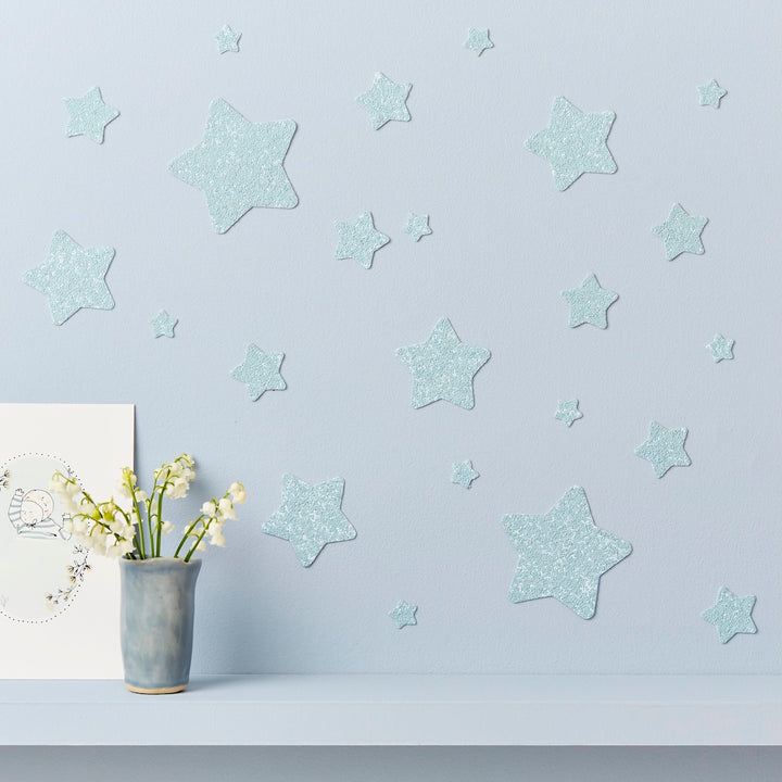 Pale Blue Glitter star wall stickers