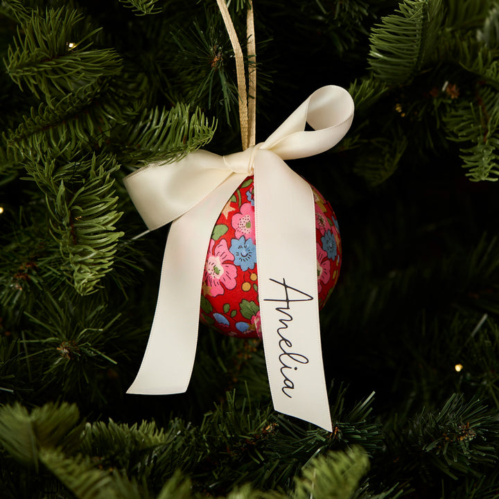 Betsy Star Liberty London floral fabric bauble with personalised ribbon reading Amelia
