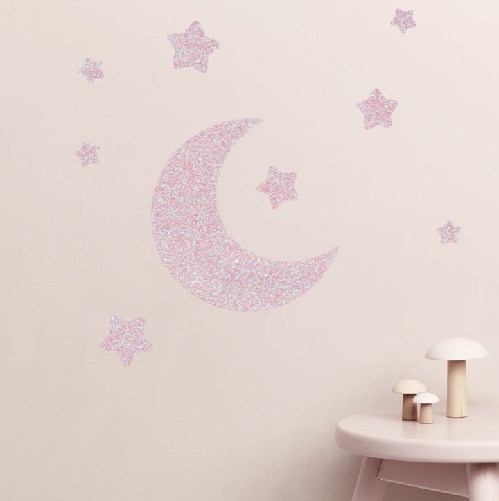 Pink Blossom Glitter Moon & Stars Wall Stickers Set