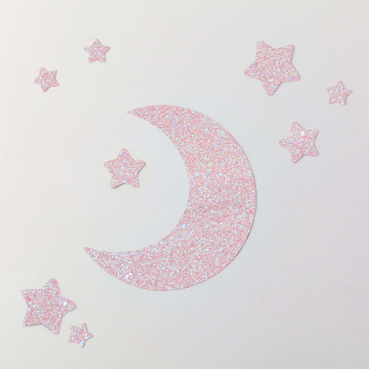 Pink Blossom Glitter Moon & Stars Wall Stickers Set