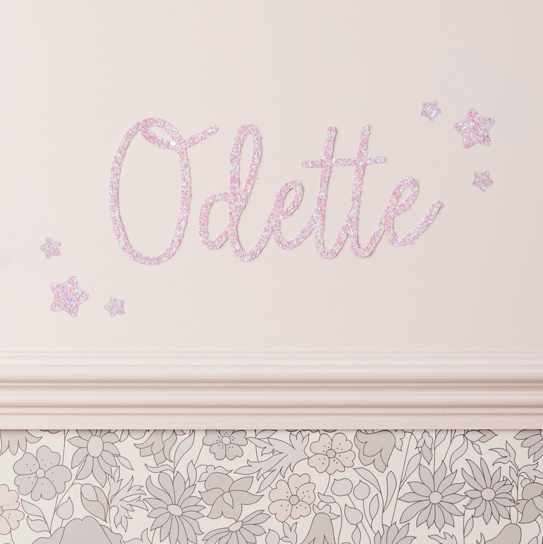 Pink Blossom Glitter Word & Stars Wall Stickers