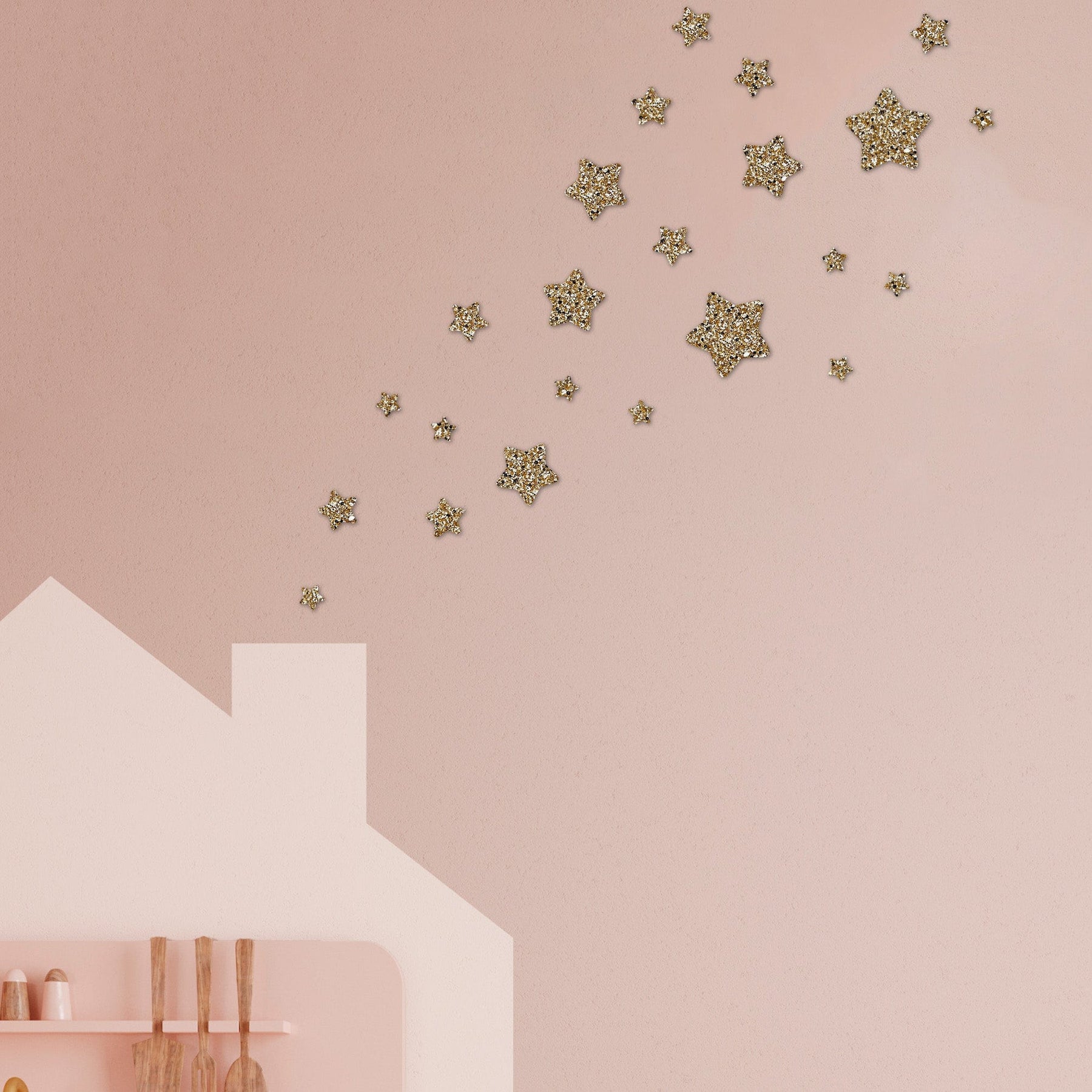 Gold Star Vinyls. Decoration With Decorative Vinyl Gold Stars. Wall  Stickers Golden Stars Decoration. Glitter Gold 