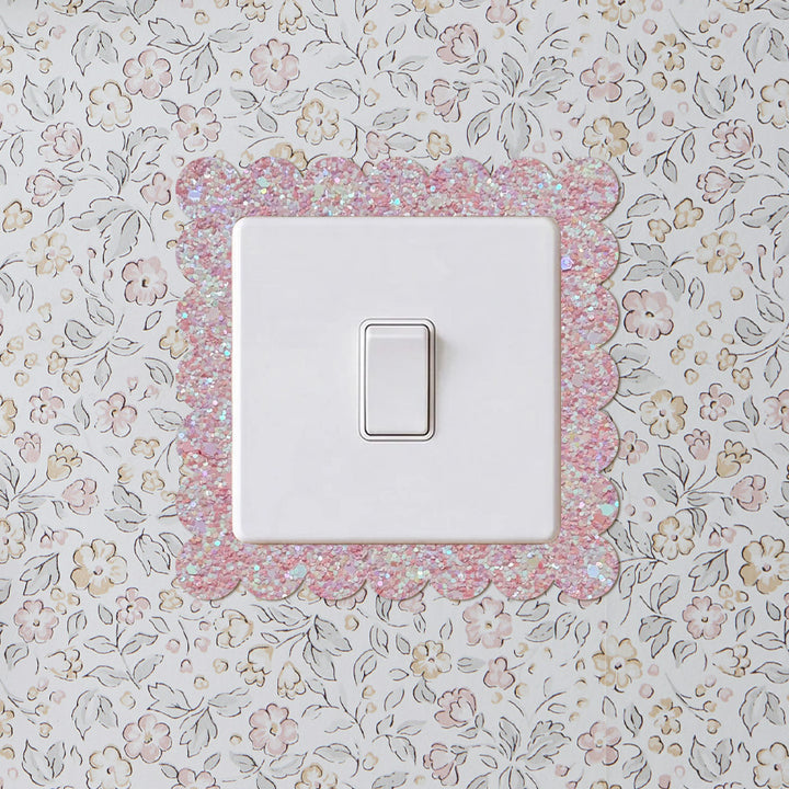 Pink Blossom Glitter Scalloped Light Switch Surround Sticker