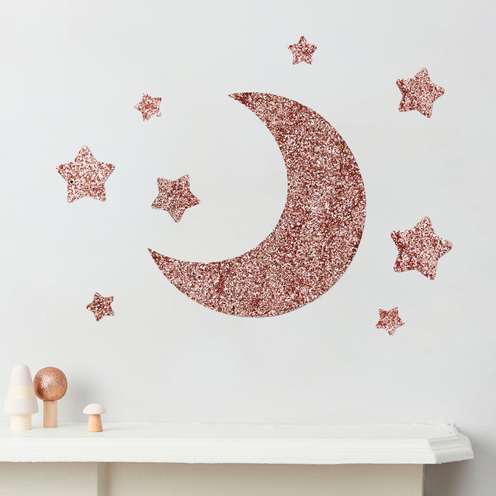 Rose Gold Glitter Moon & Stars Wall Stickers Set®