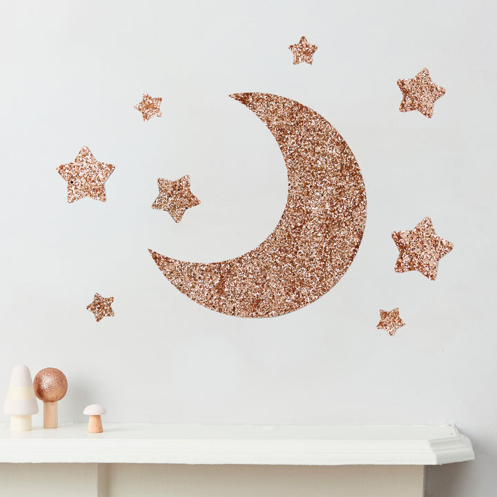 Rose Gold Glitter Moon & Stars Wall Stickers Set®